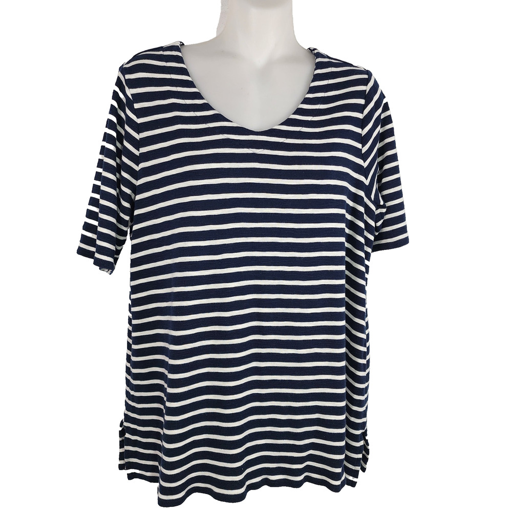 J. Jill Pima Slub Elbow Sleeve Tee Striped Pima Cotton Coastal Nautical Beach M
